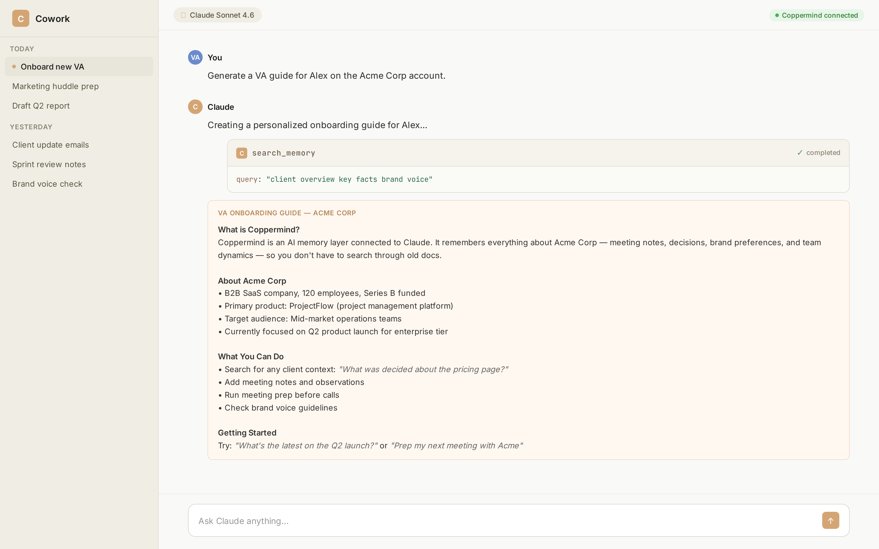 Generating a personalized VA onboarding guide