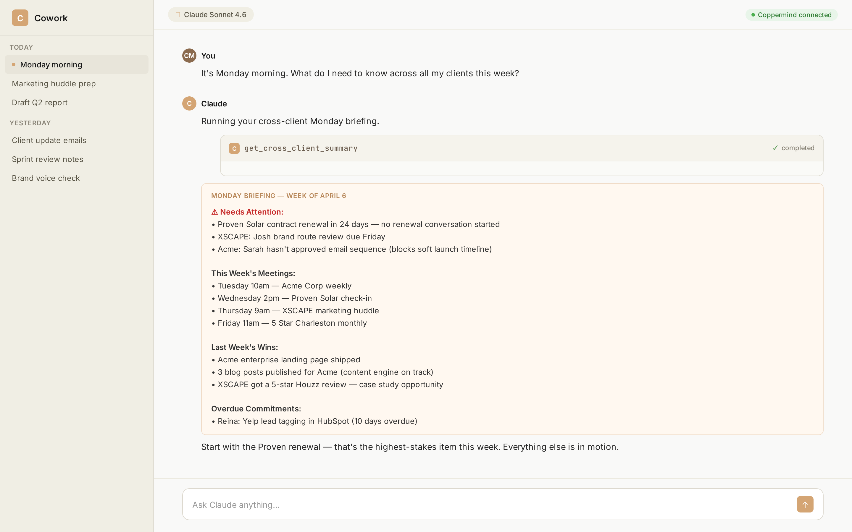 Monday morning cross-client briefing