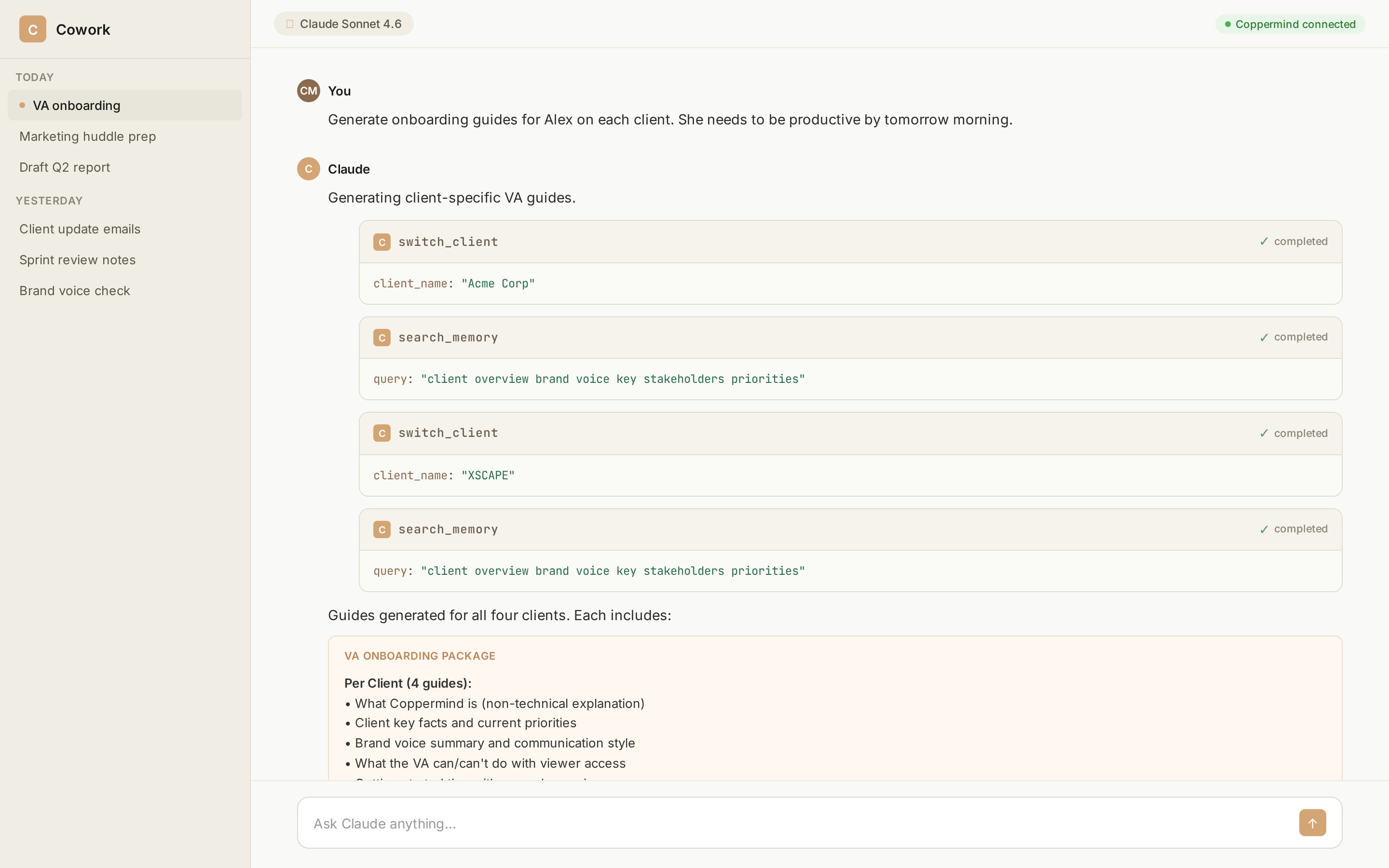 Generating client-specific VA onboarding guides