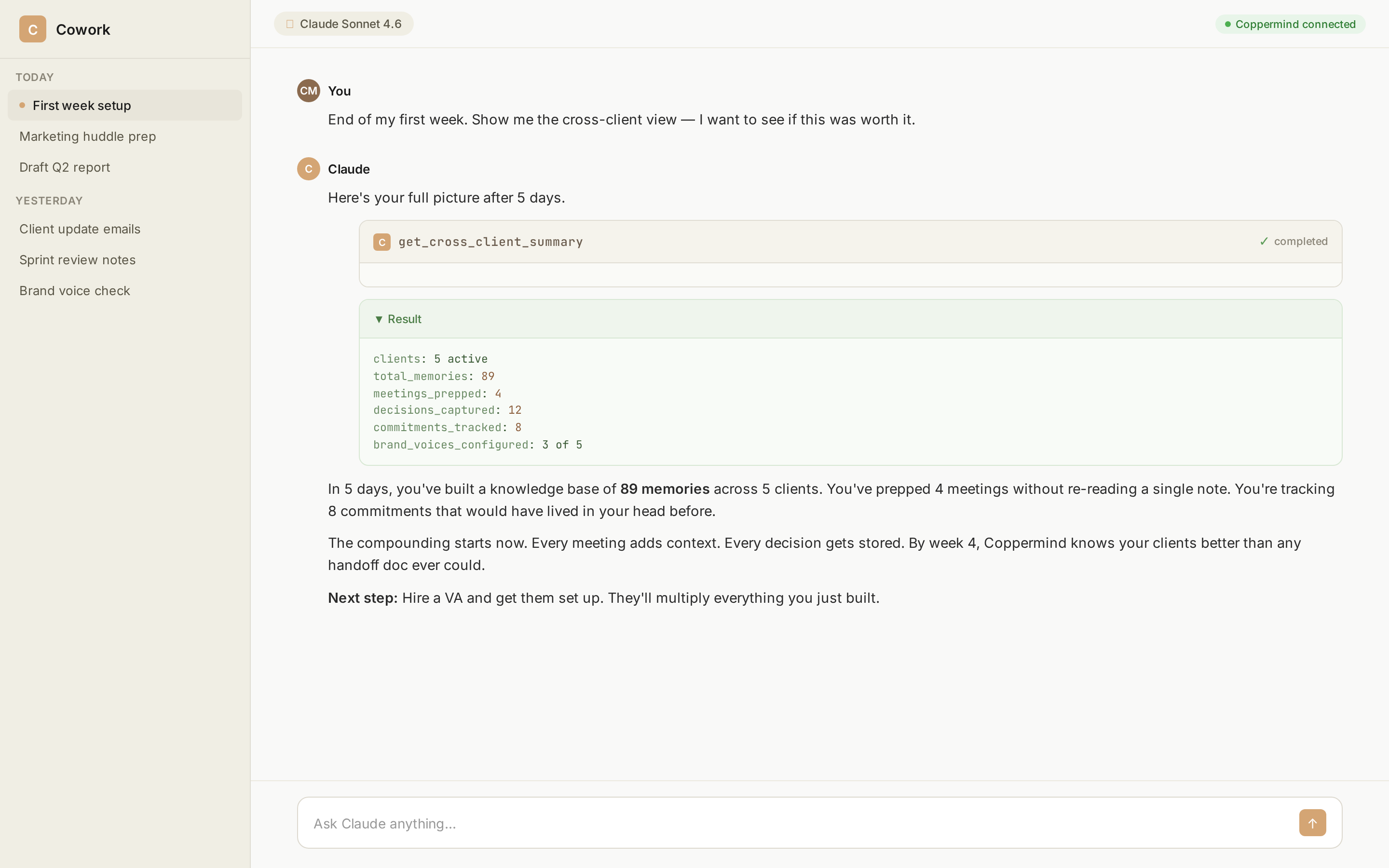 Day 5 - cross-client view shows what you built in one week