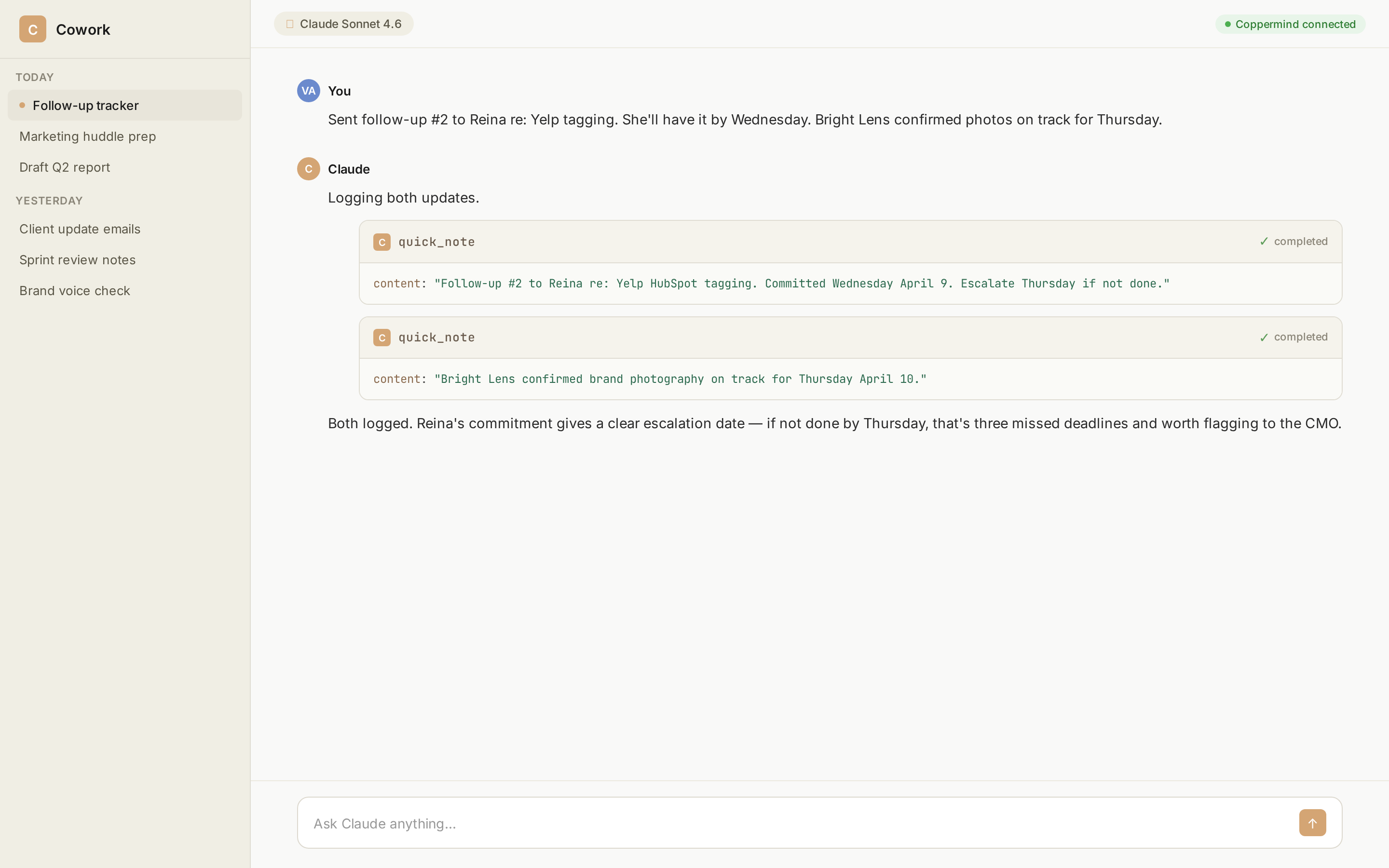 Logging follow-up status updates in Armbrain