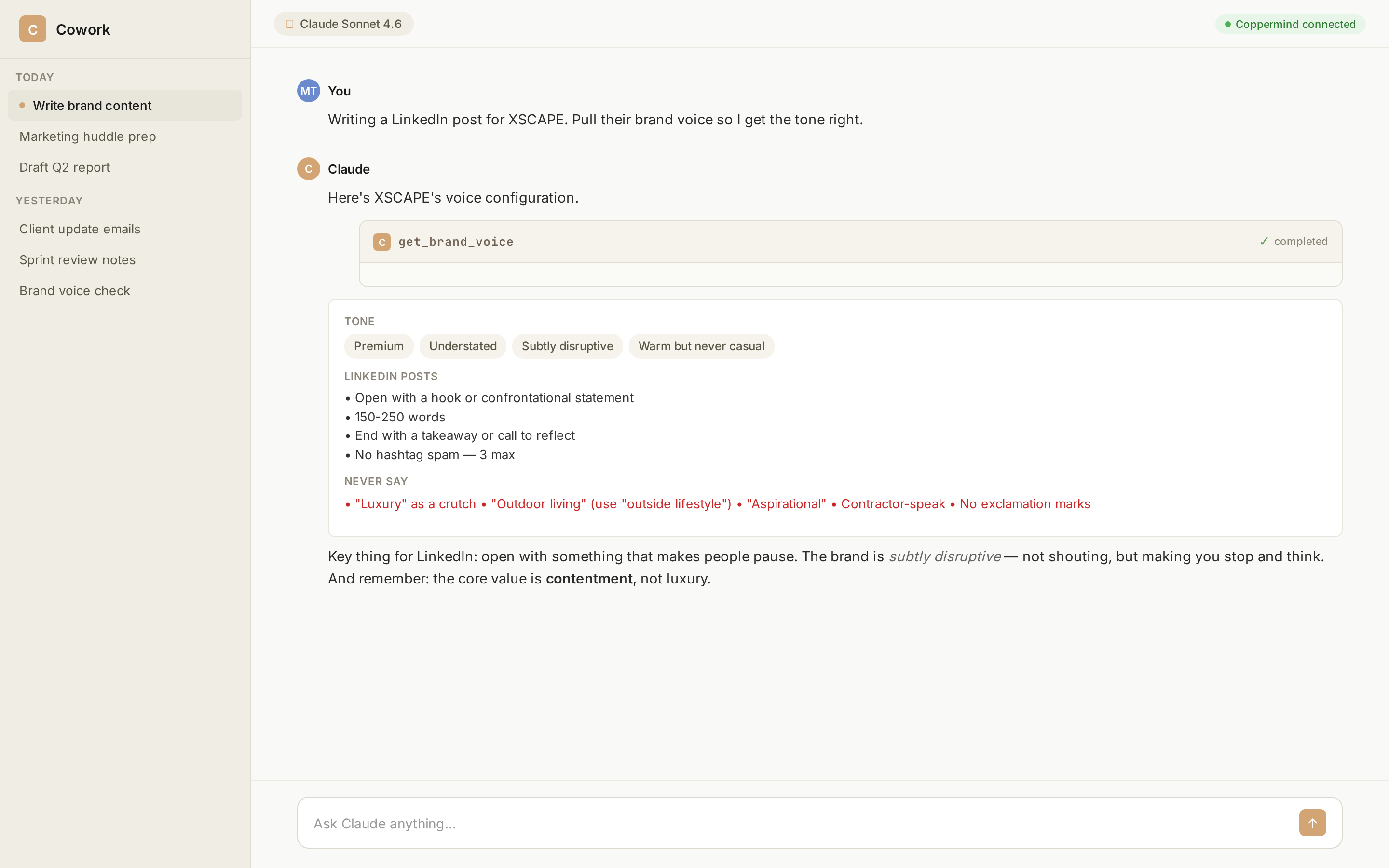 Pulling a client's brand voice before writing content