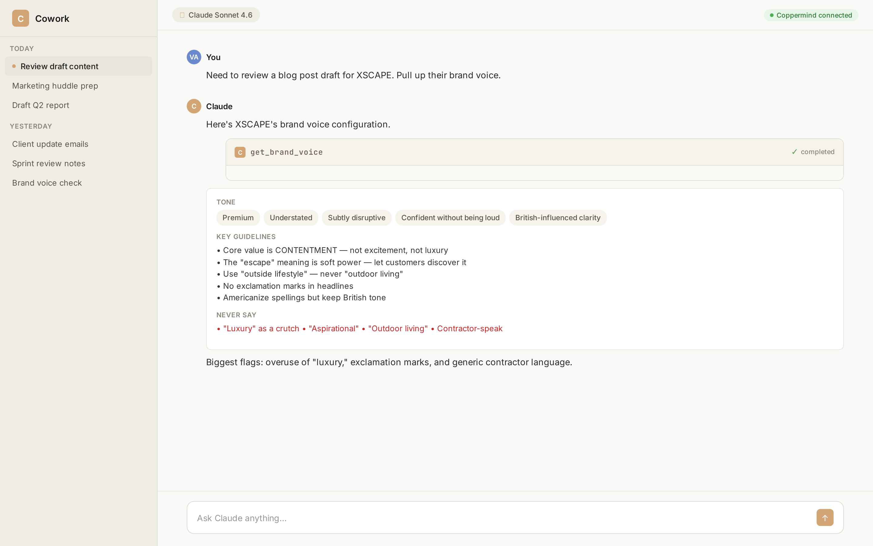 Pulling up a client's brand voice to check AI output against it